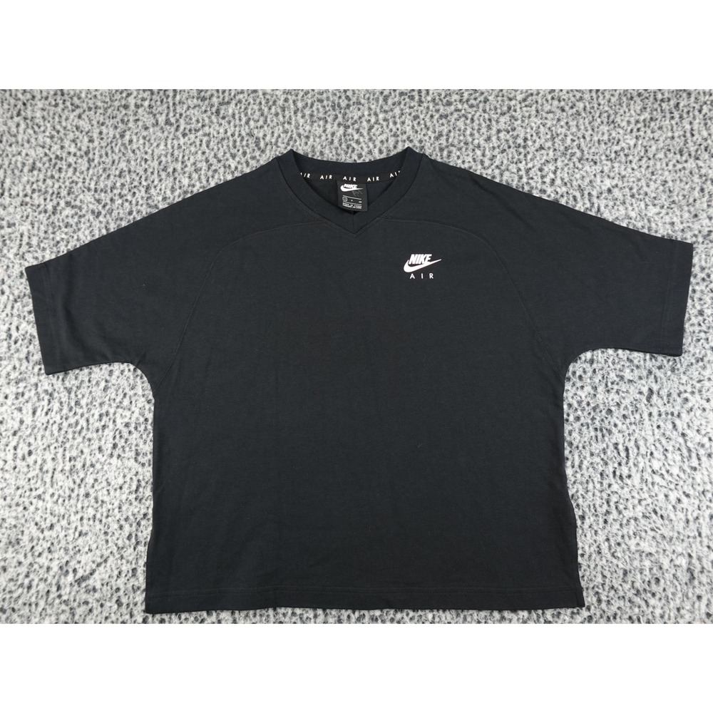 Nike Air T-Shirt Womens Small Black V-Neck Boxy Graphic Short Sleeve‎ Tee